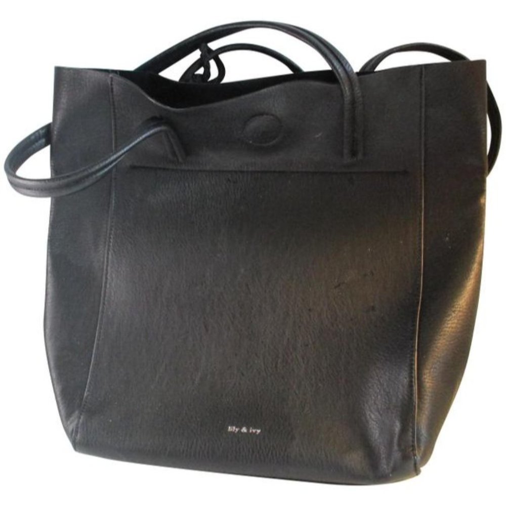 *Lily & Ivy Black Faux Leather And Suede Tote Satchel